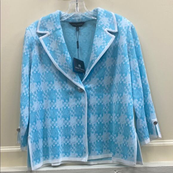 Ming Wang Jackets & Blazers - Ming Wang women’s Large NWT Blue and White Geometric Blazer jacket